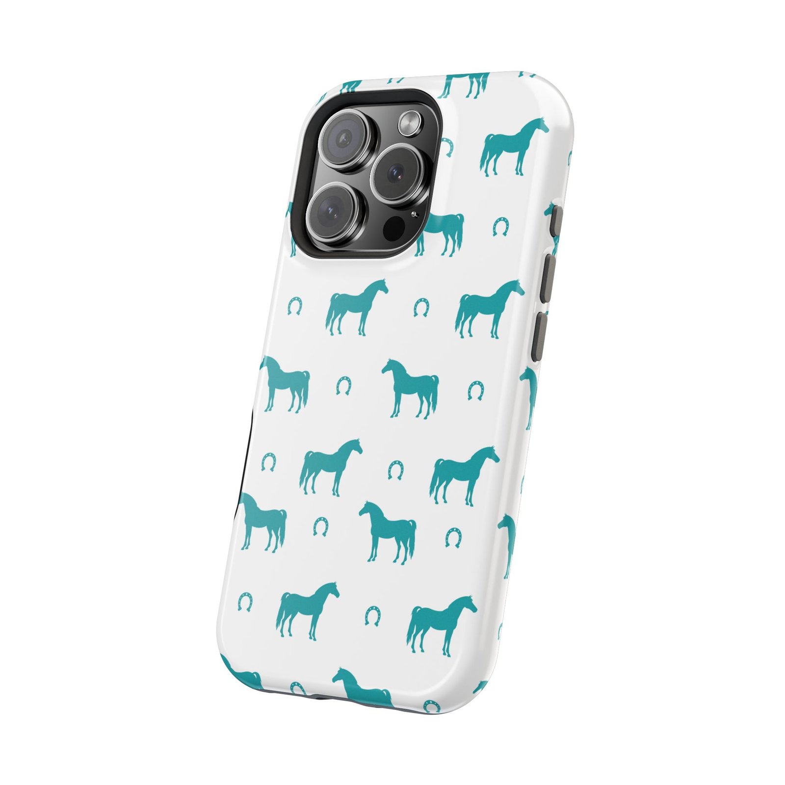 Teal Equestrian Horse & Horseshoes All Over MagSafe Tough Cases - Image 114