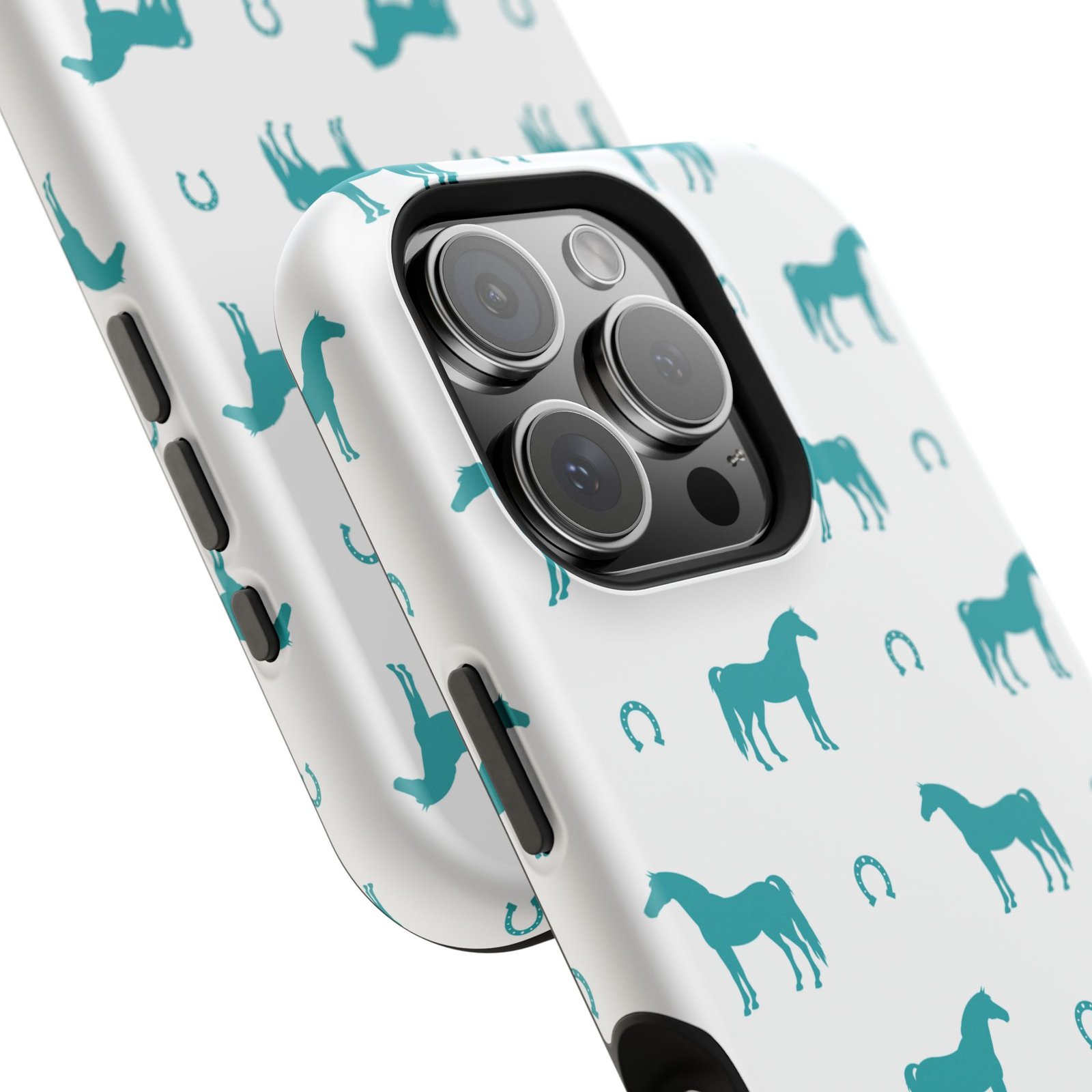 Teal Equestrian Horse & Horseshoes All Over MagSafe Tough Cases - Image 119