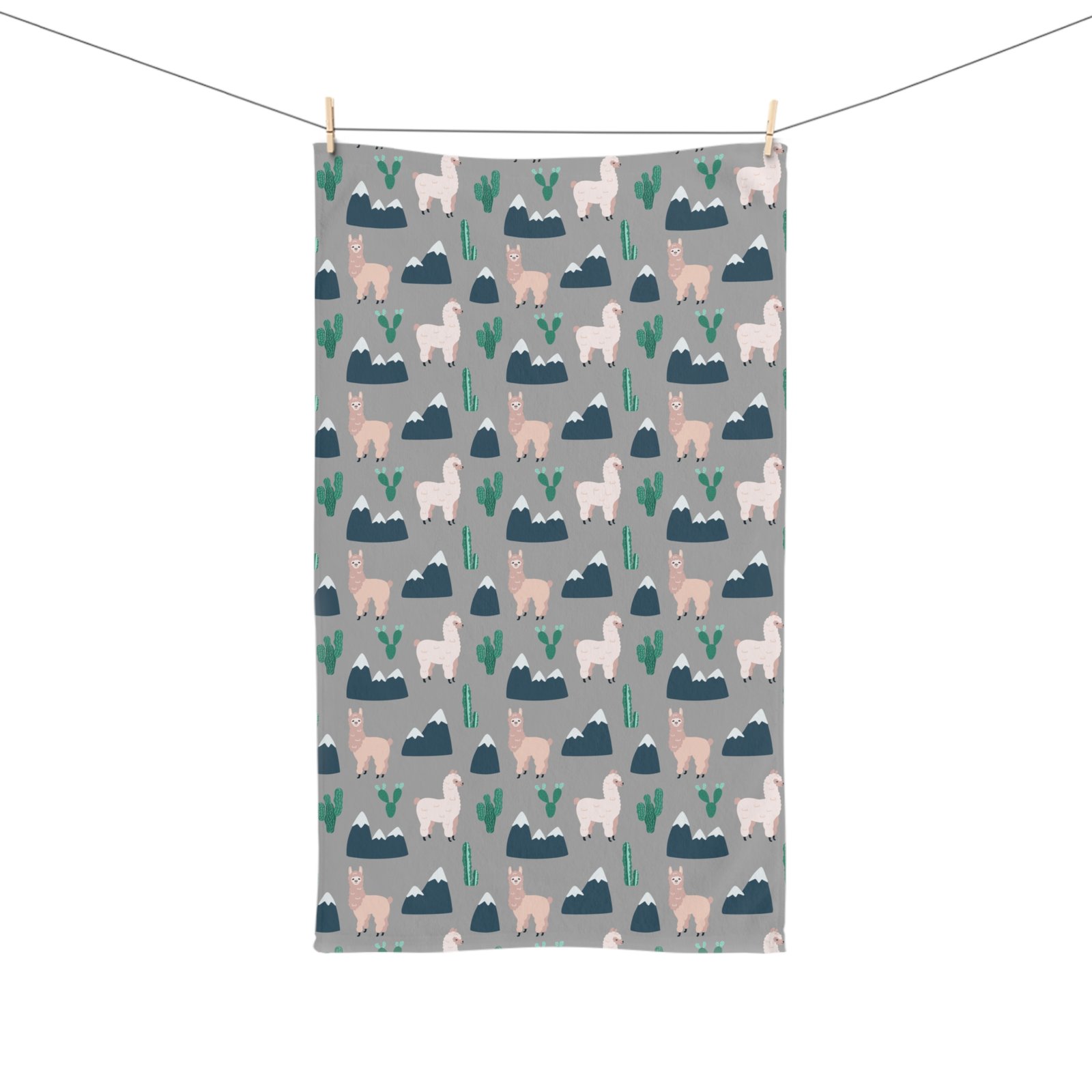 Llamas, Cactuses & Mountains on Grey Soft Tea Towel - Image 3
