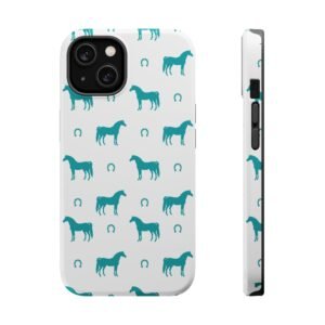 Teal Equestrian Horse & Horseshoes All Over MagSafe Tough Cases