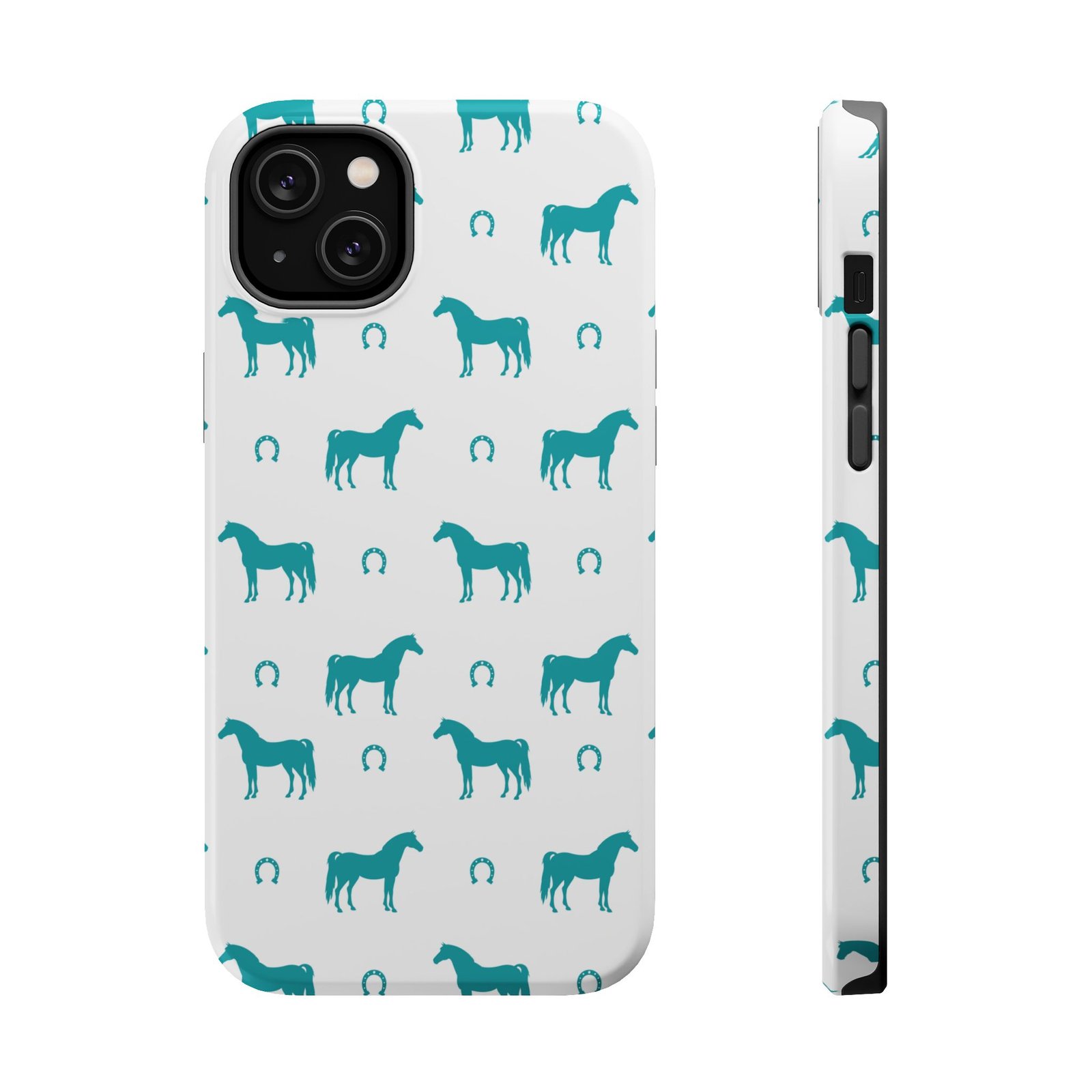 Teal Equestrian Horse & Horseshoes All Over MagSafe Tough Cases - Image 17