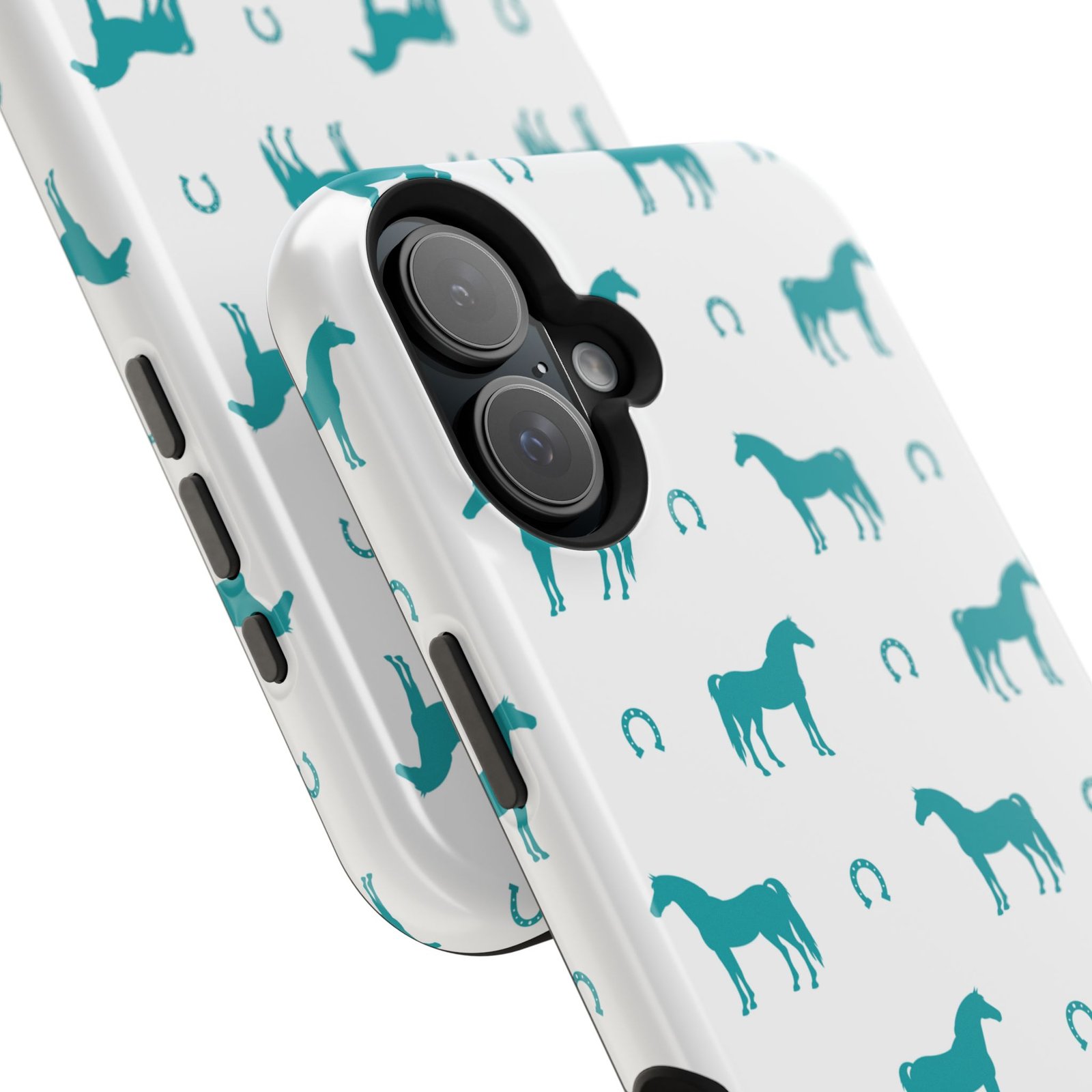 Teal Equestrian Horse & Horseshoes All Over MagSafe Tough Cases - Image 107