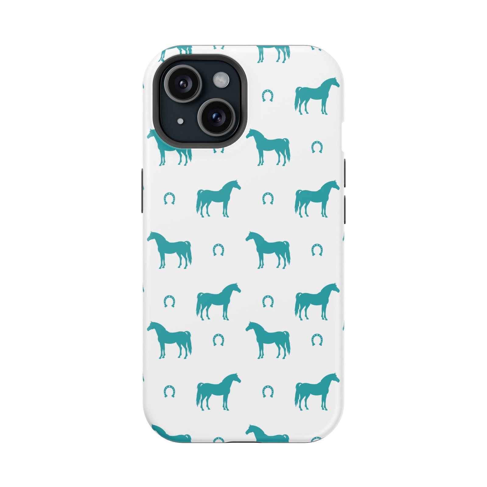 Teal Equestrian Horse & Horseshoes All Over MagSafe Tough Cases - Image 69
