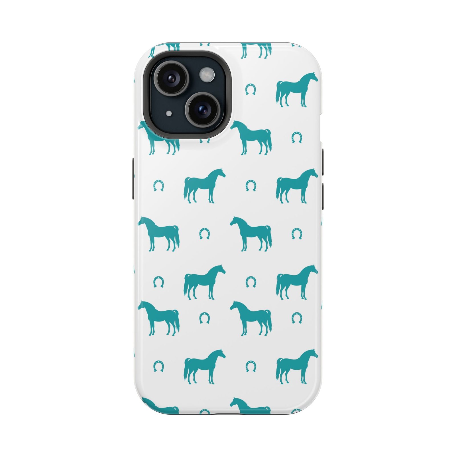 Teal Equestrian Horse & Horseshoes All Over MagSafe Tough Cases - Image 65