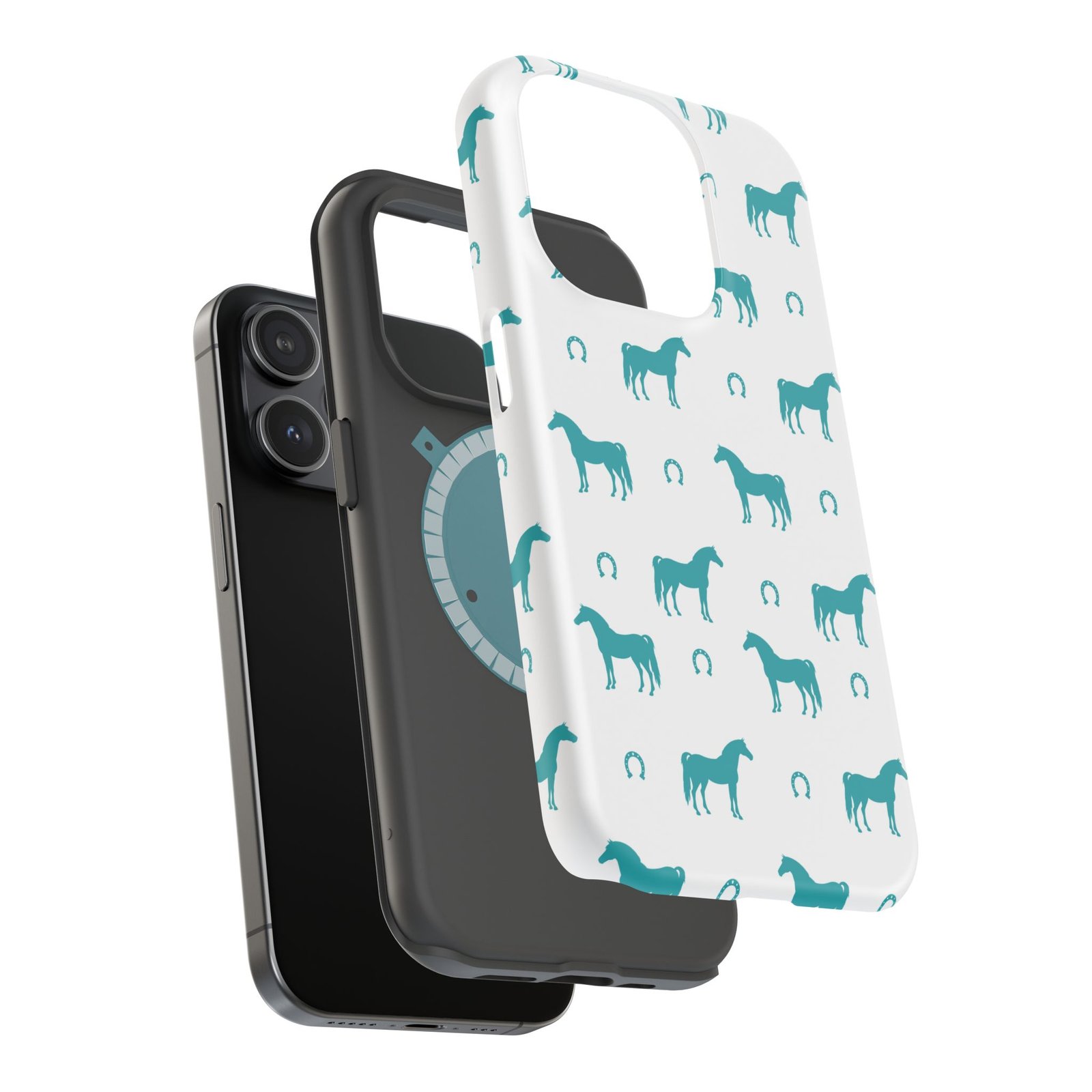 Teal Equestrian Horse & Horseshoes All Over MagSafe Tough Cases - Image 80