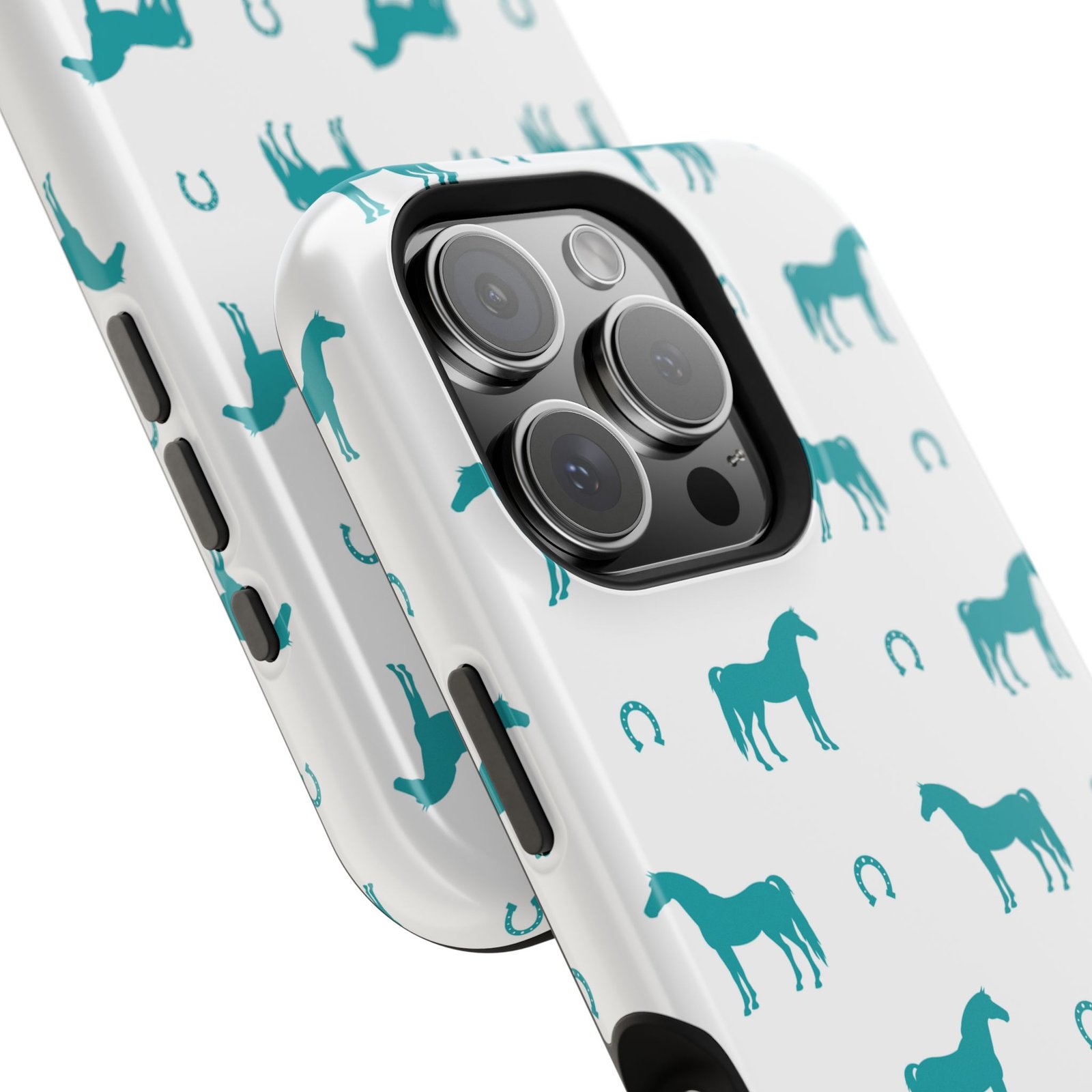 Teal Equestrian Horse & Horseshoes All Over MagSafe Tough Cases - Image 115