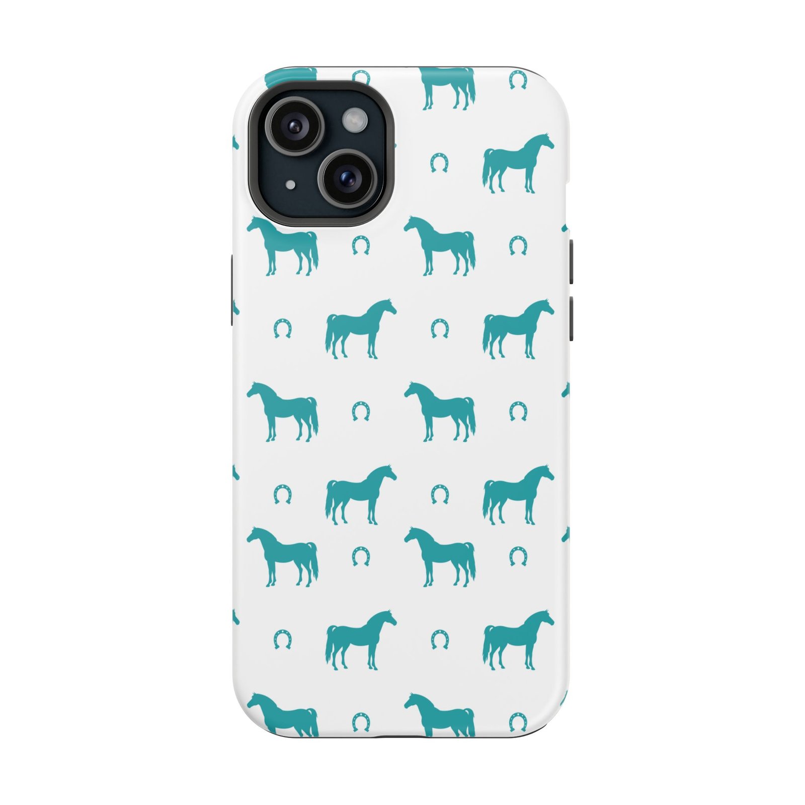 Teal Equestrian Horse & Horseshoes All Over MagSafe Tough Cases - Image 85