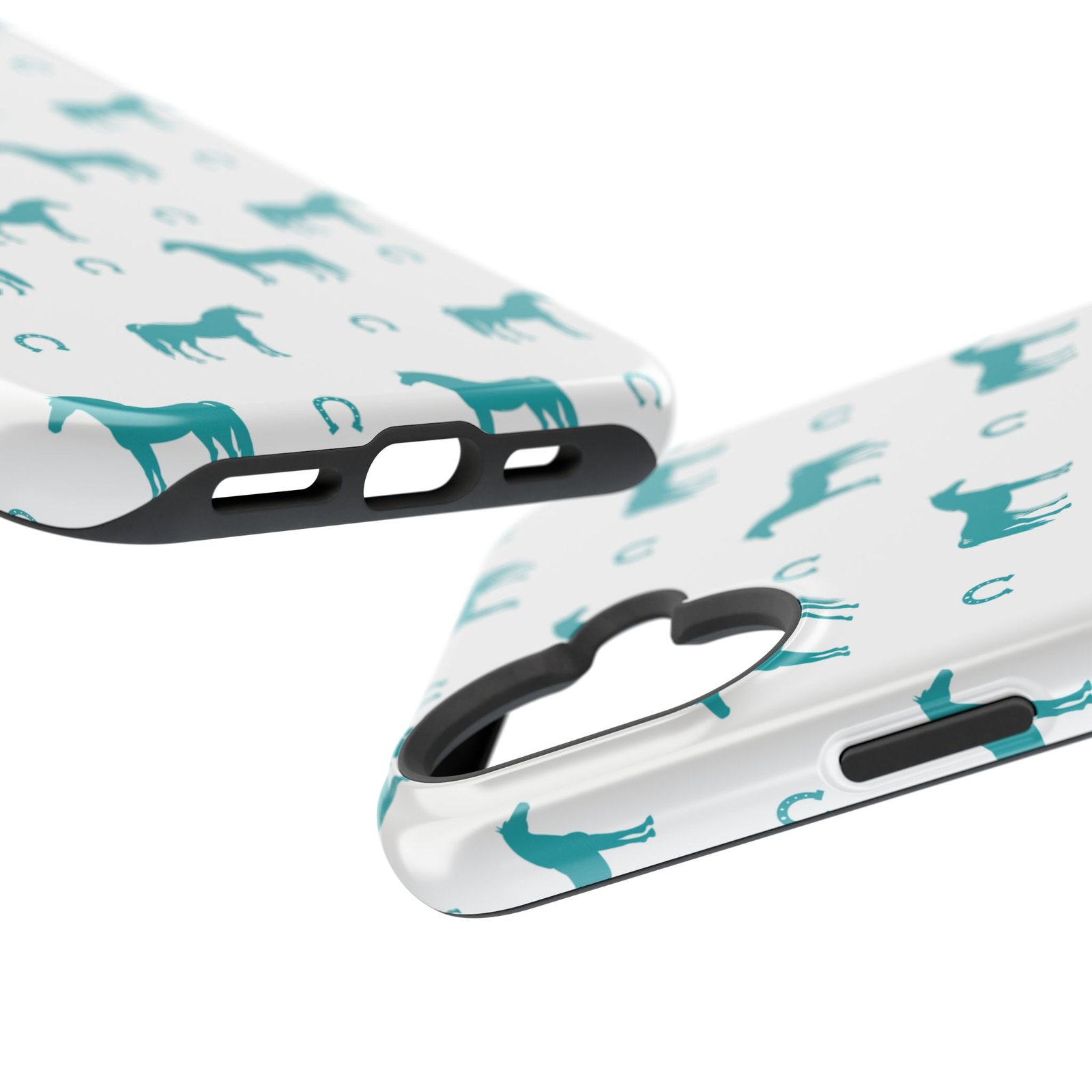 Teal Equestrian Horse & Horseshoes All Over MagSafe Tough Cases - Image 108