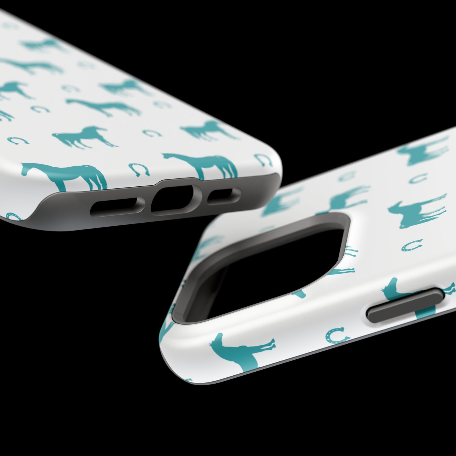 Teal Equestrian Horse & Horseshoes All Over MagSafe Tough Cases - Image 95