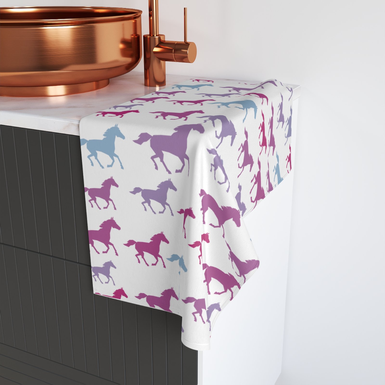 Pink Tonal Multicolor Horses All Over Soft Tea Towel - Ombré - Image 4