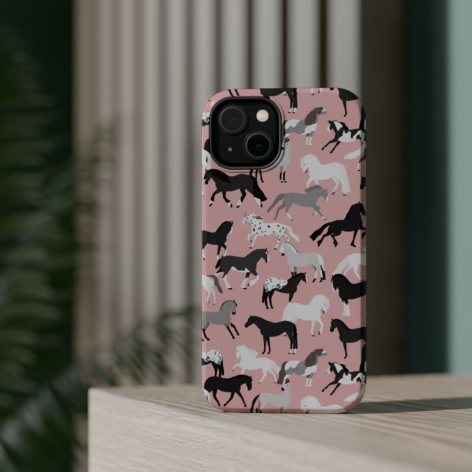 Pretty Retro Pink Horses All Over MagSafe Tough Cases - Image 4