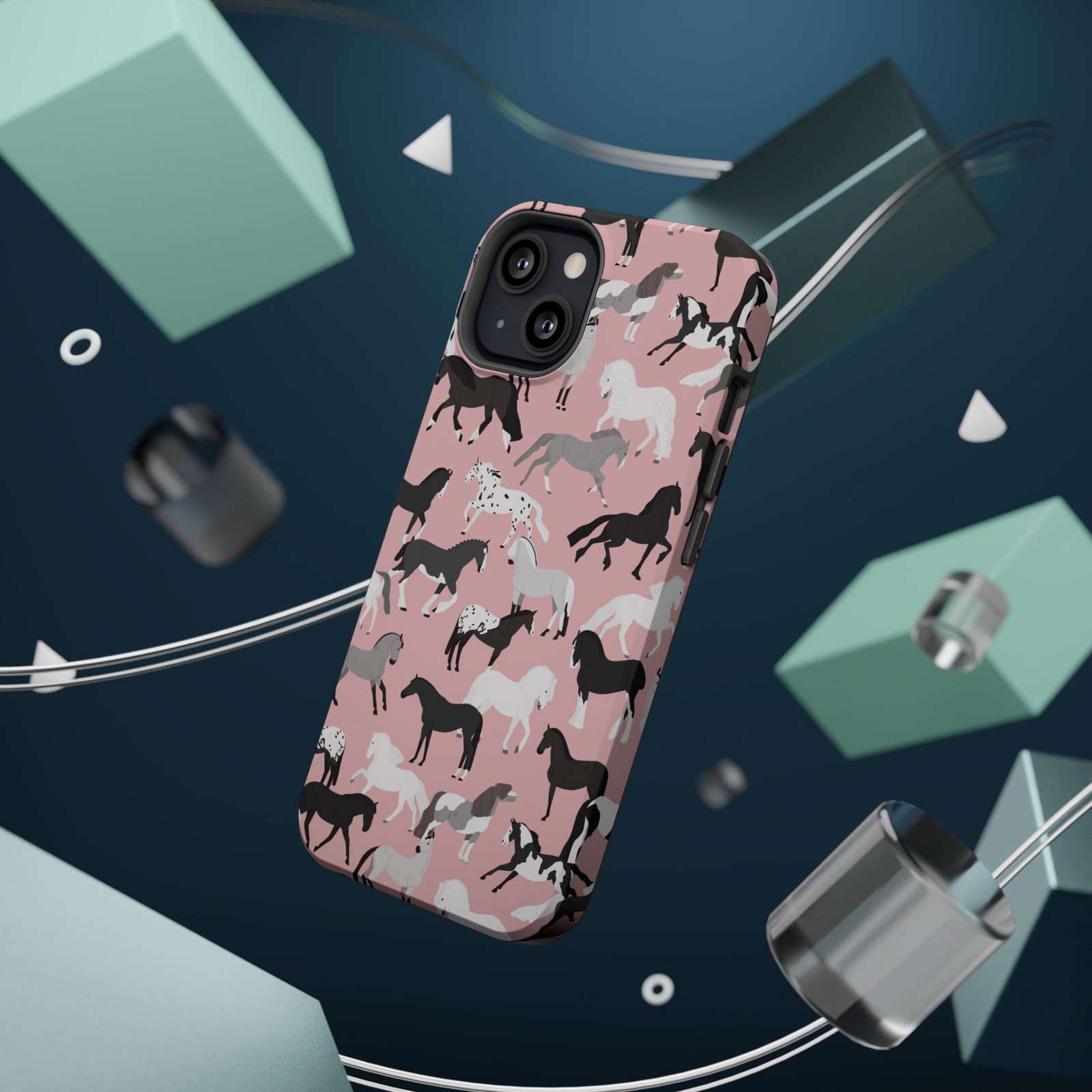 Pretty Retro Pink Horses All Over MagSafe Tough Cases - Image 39