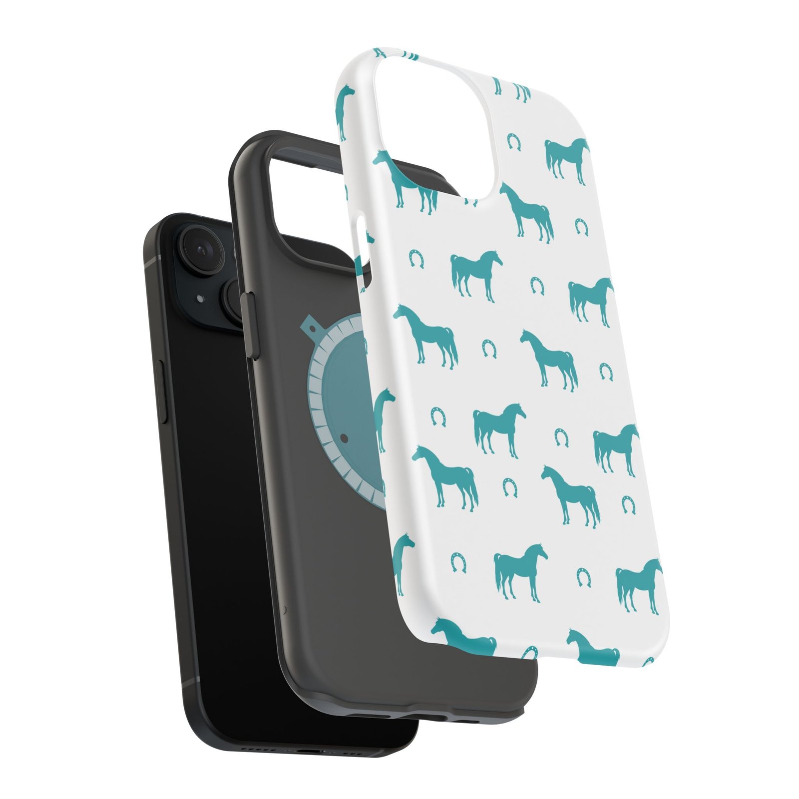 Teal Equestrian Horse & Horseshoes All Over MagSafe Tough Cases - Image 72
