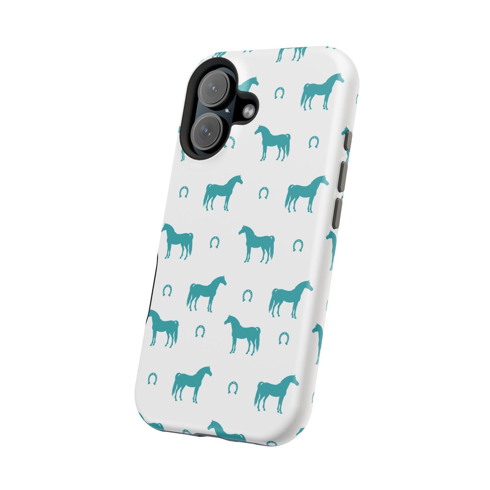 Teal Equestrian Horse & Horseshoes All Over MagSafe Tough Cases - Image 102