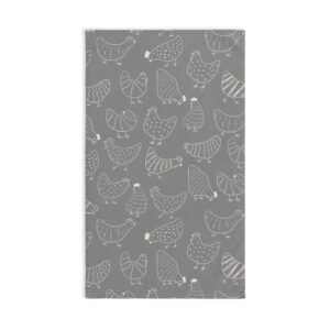 Cream Chickens All Over on Grey Soft Tea Towel