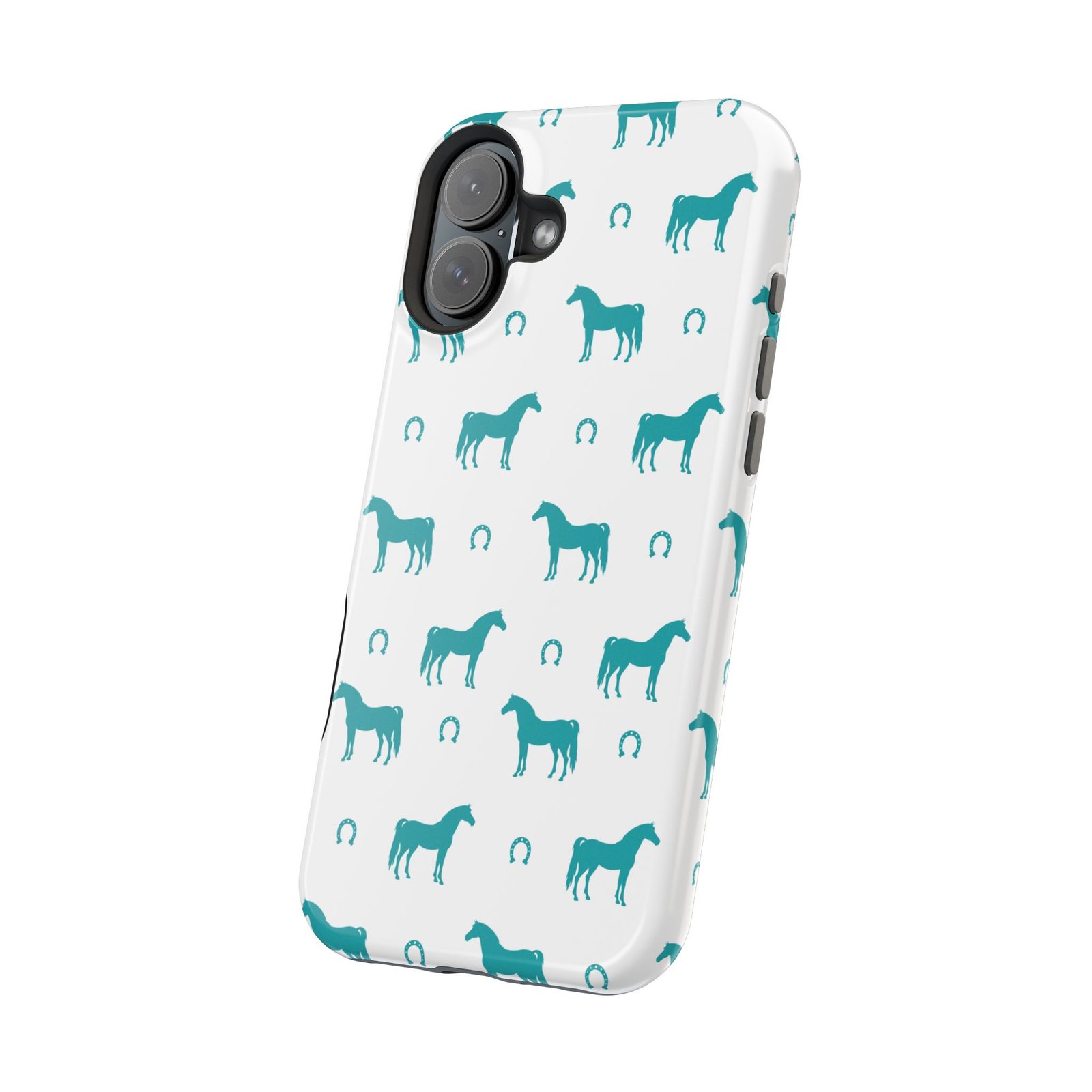 Teal Equestrian Horse & Horseshoes All Over MagSafe Tough Cases - Image 106