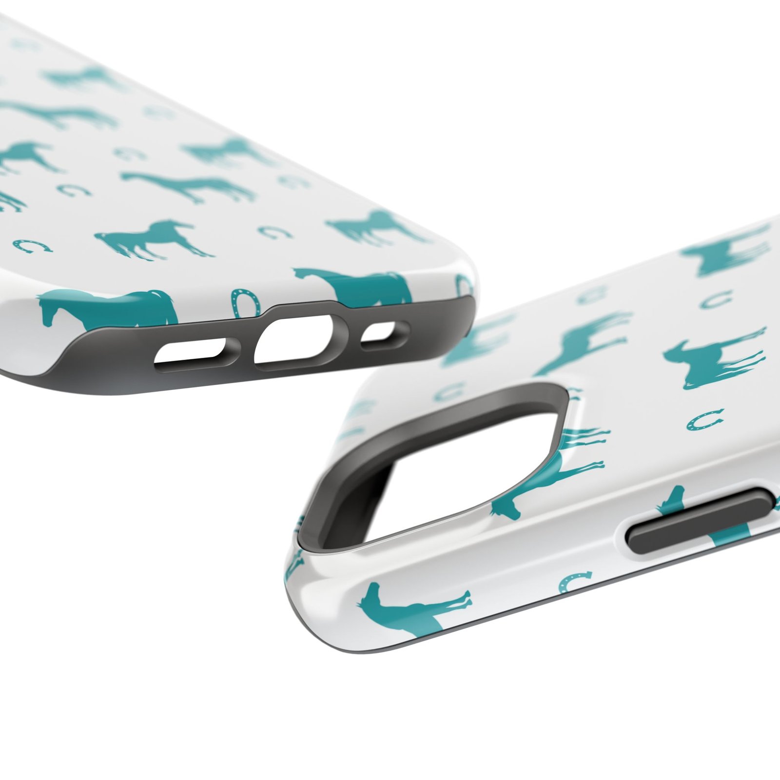 Teal Equestrian Horse & Horseshoes All Over MagSafe Tough Cases - Image 67