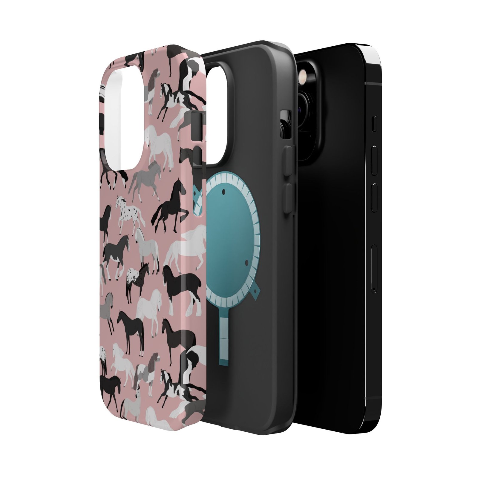 Pretty Retro Pink Horses All Over MagSafe Tough Cases - Image 10