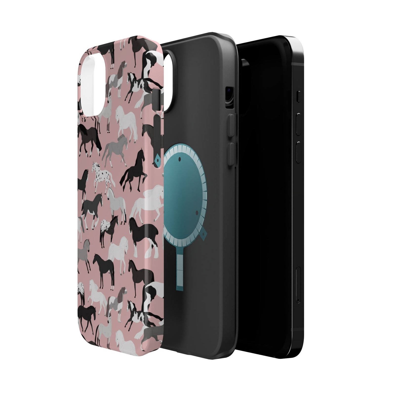 Pretty Retro Pink Horses All Over MagSafe Tough Cases - Image 18