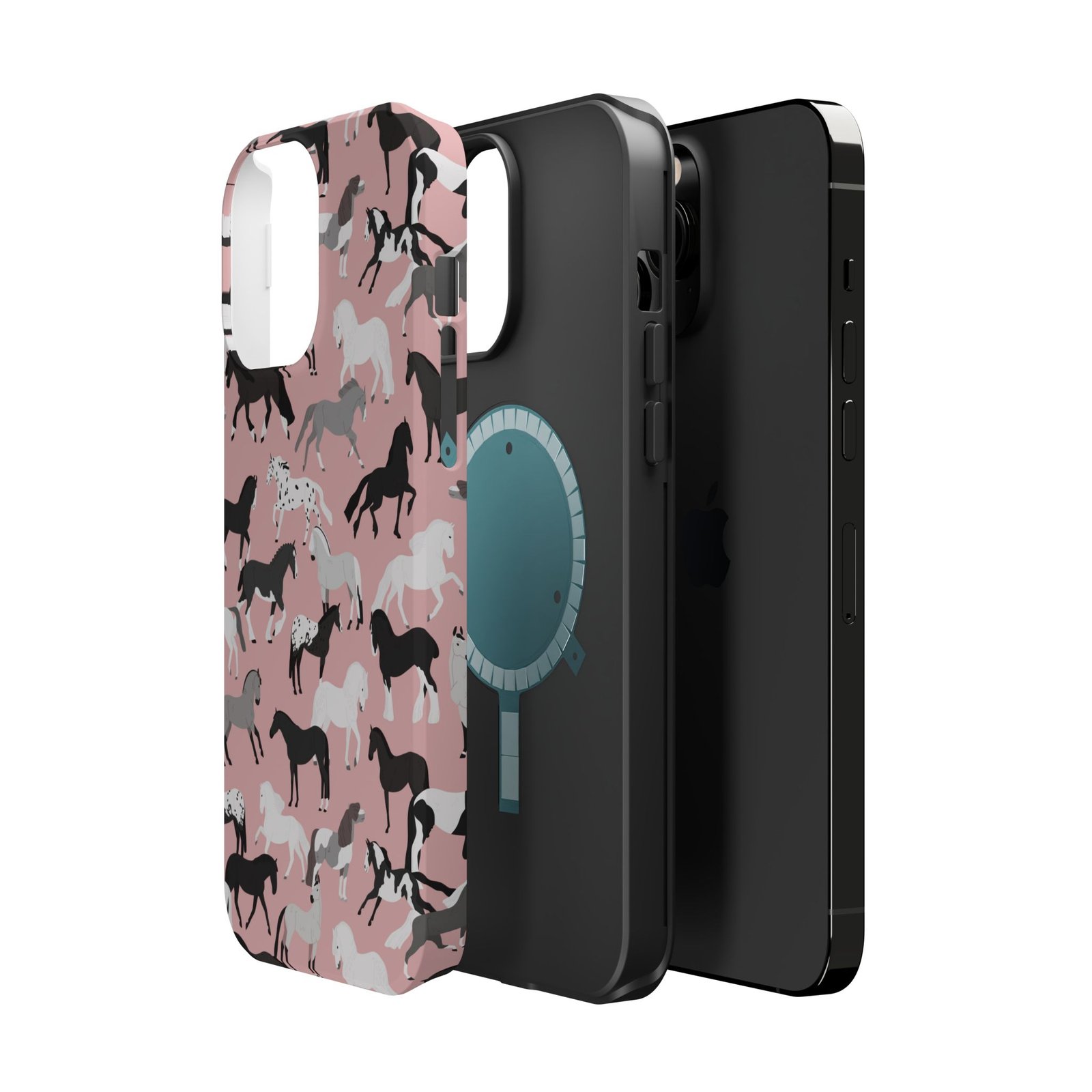 Pretty Retro Pink Horses All Over MagSafe Tough Cases - Image 62