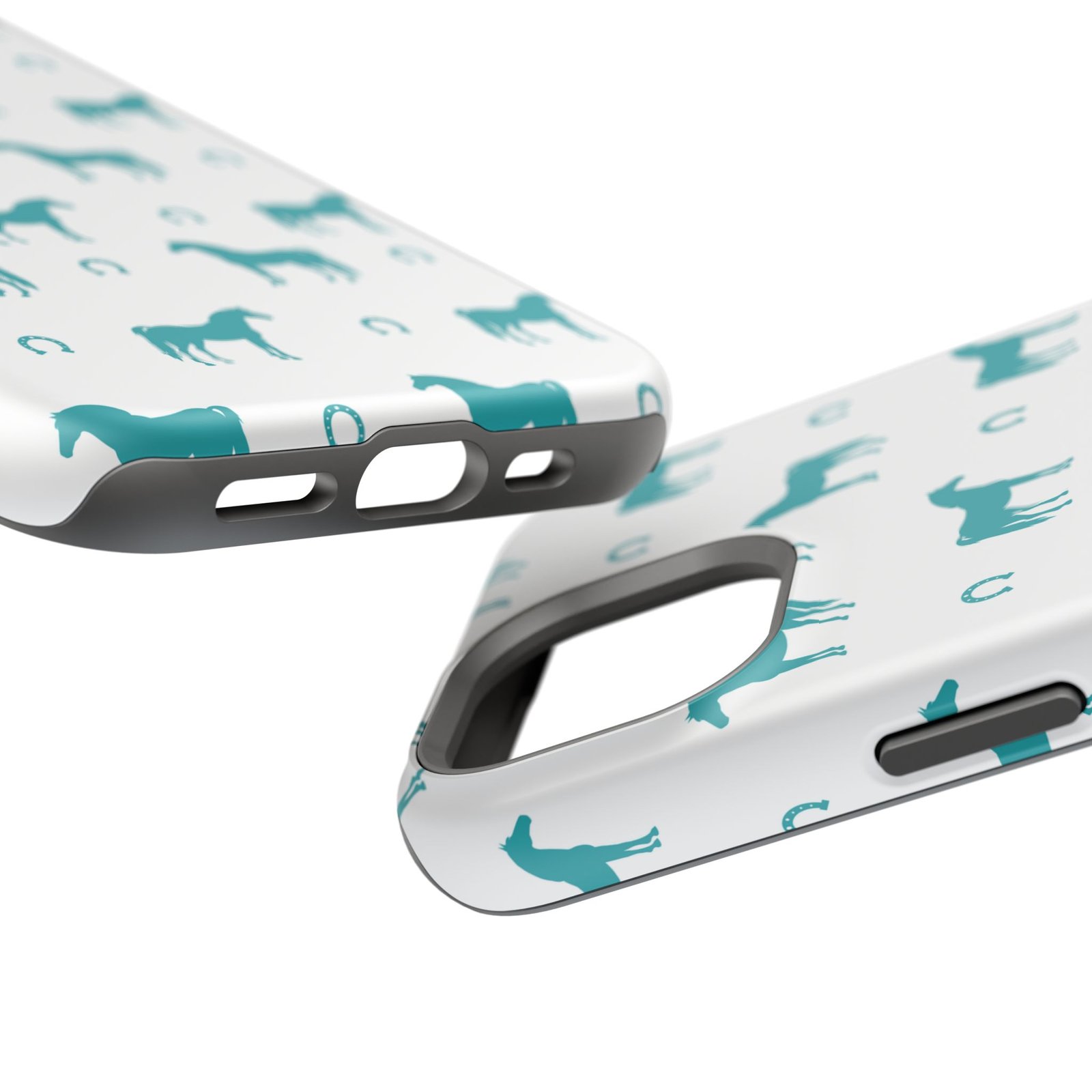 Teal Equestrian Horse & Horseshoes All Over MagSafe Tough Cases - Image 71