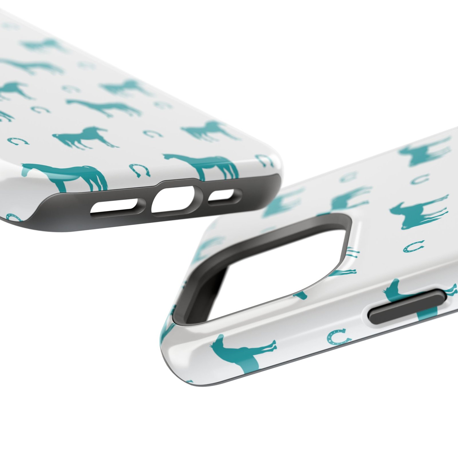 Teal Equestrian Horse & Horseshoes All Over MagSafe Tough Cases - Image 91
