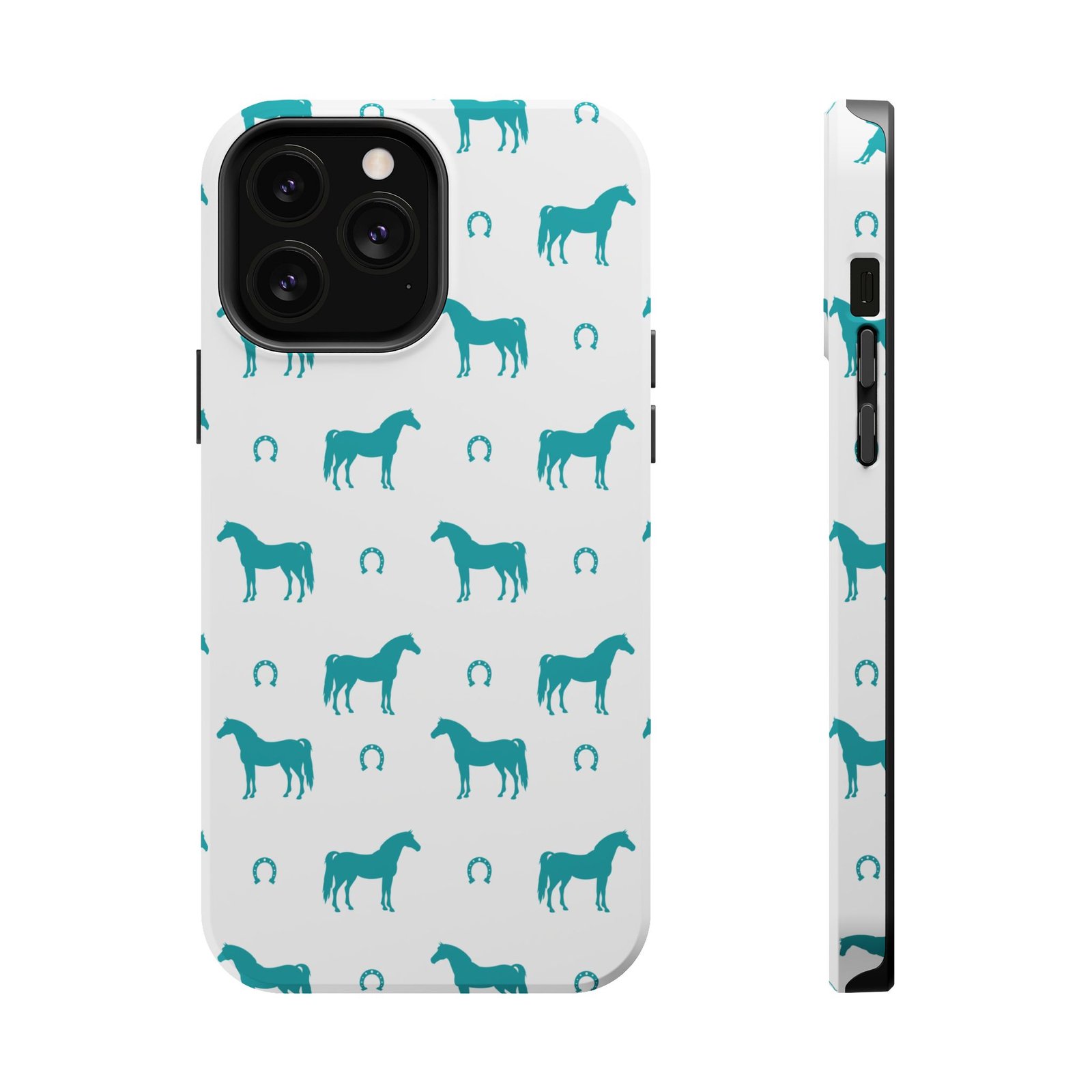Teal Equestrian Horse & Horseshoes All Over MagSafe Tough Cases - Image 61