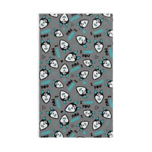 Husky I Woof You Grey Teal Aqua Soft Tea Towel