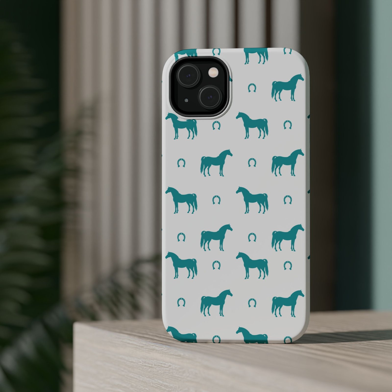 Teal Equestrian Horse & Horseshoes All Over MagSafe Tough Cases - Image 24