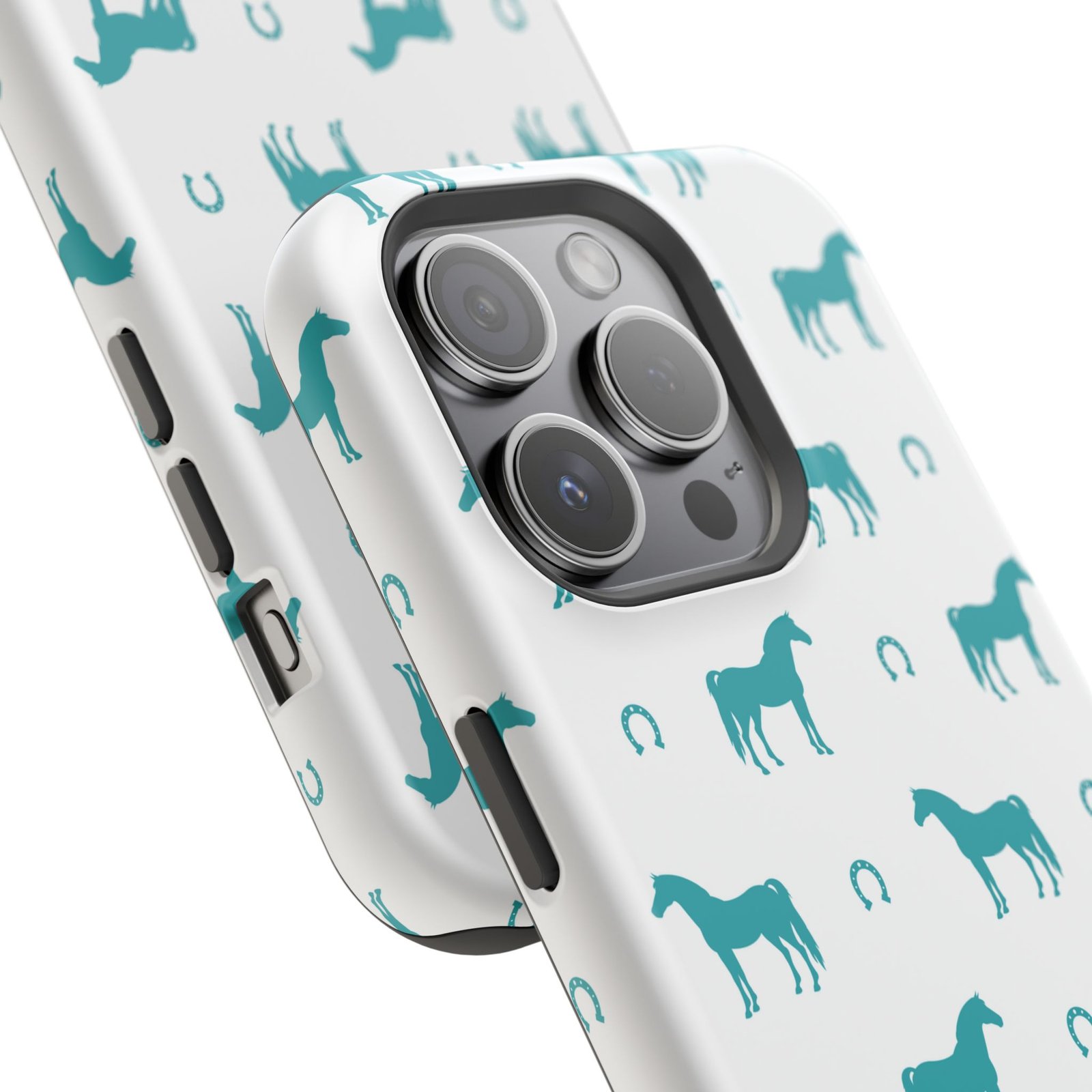 Teal Equestrian Horse & Horseshoes All Over MagSafe Tough Cases - Image 78