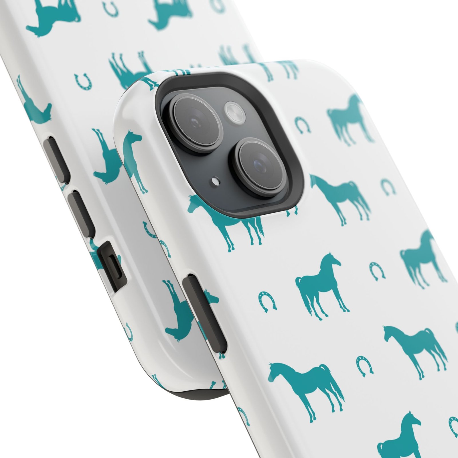 Teal Equestrian Horse & Horseshoes All Over MagSafe Tough Cases - Image 66