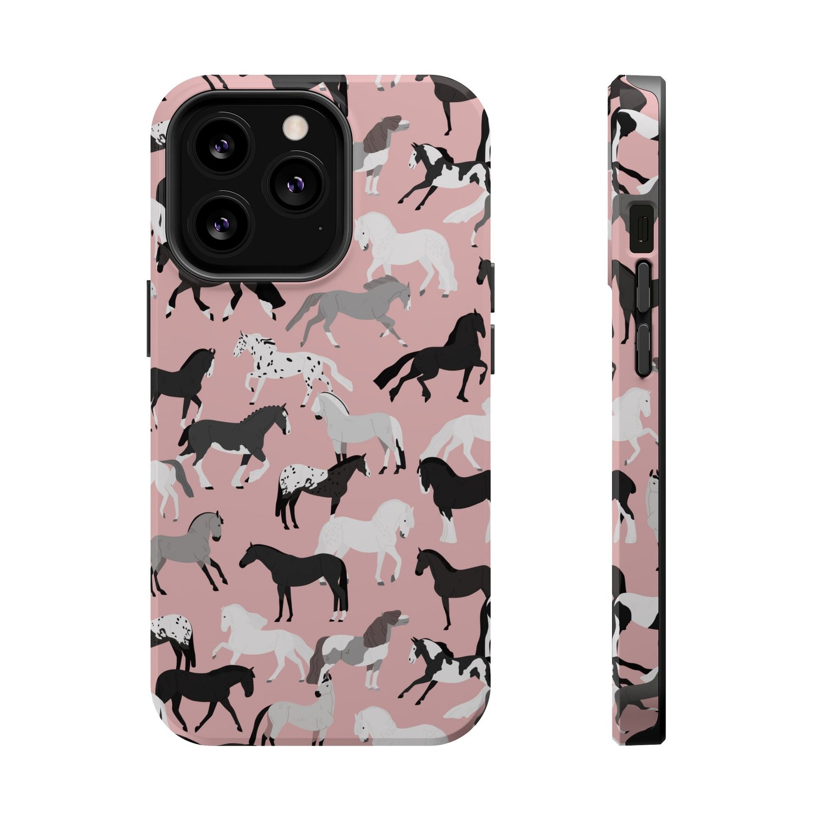 Pretty Retro Pink Horses All Over MagSafe Tough Cases - Image 49