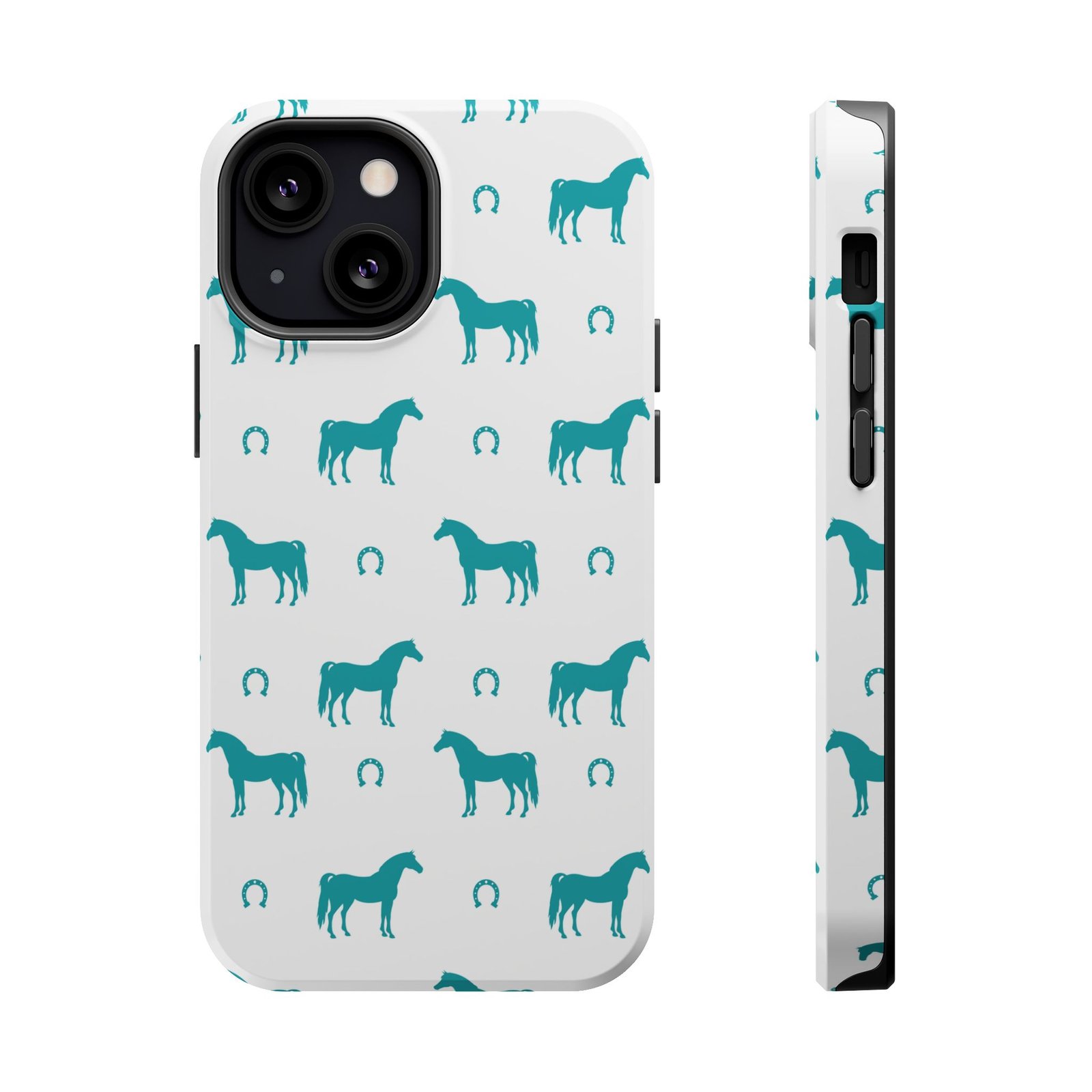 Teal Equestrian Horse & Horseshoes All Over MagSafe Tough Cases - Image 41