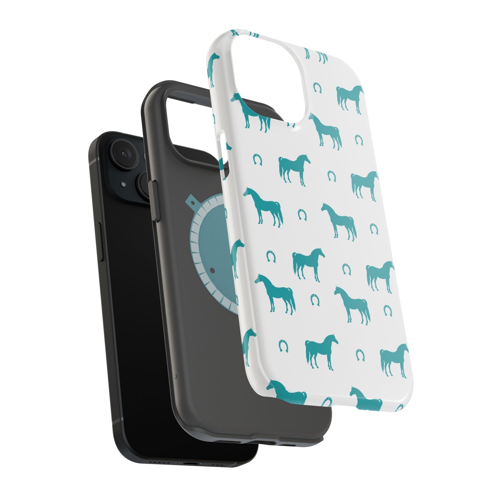 Teal Equestrian Horse & Horseshoes All Over MagSafe Tough Cases - Image 68