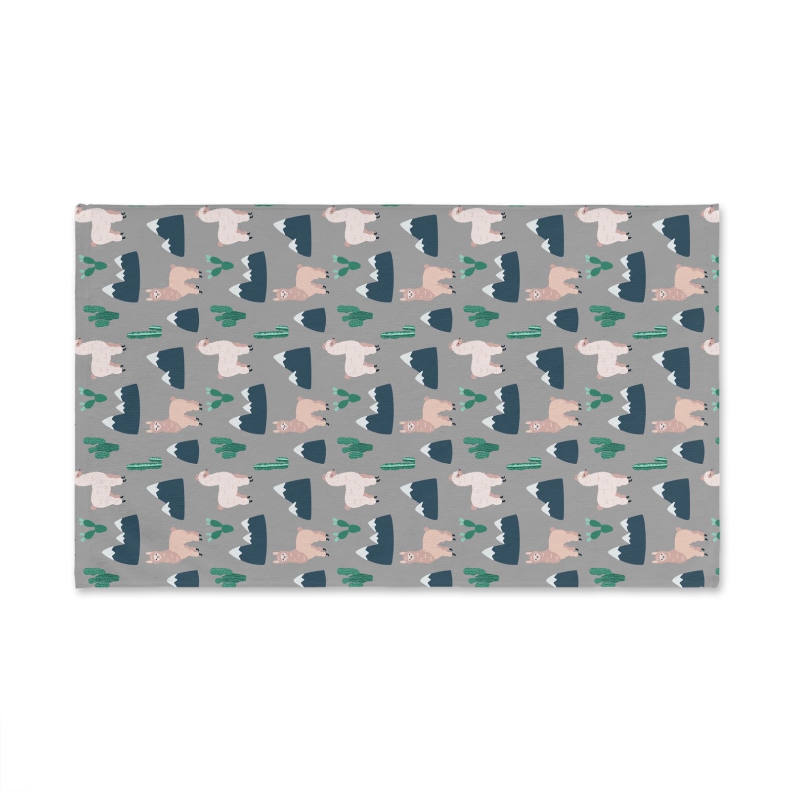 Llamas, Cactuses & Mountains on Grey Soft Tea Towel - Image 2