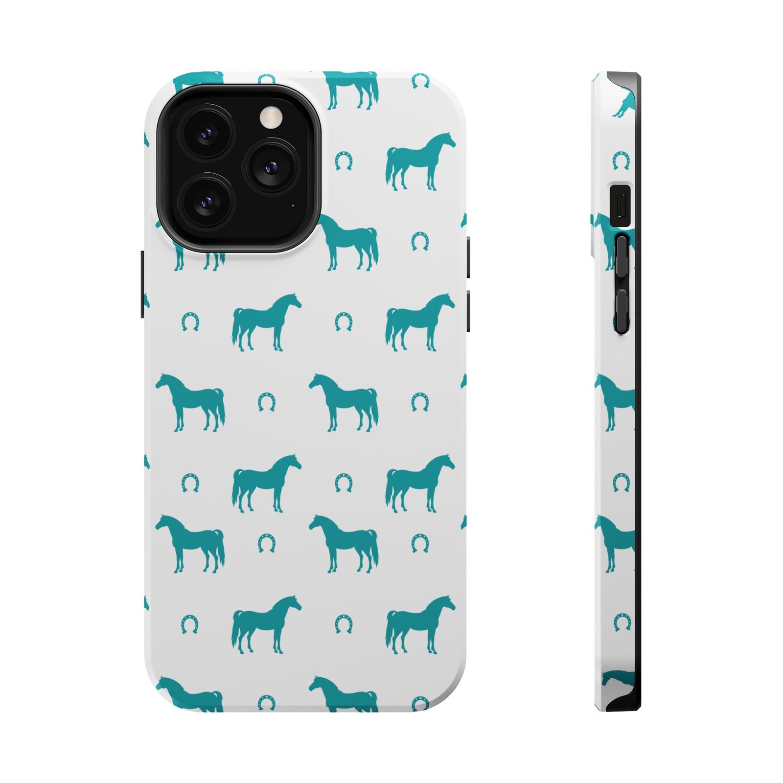 Teal Equestrian Horse & Horseshoes All Over MagSafe Tough Cases - Image 57