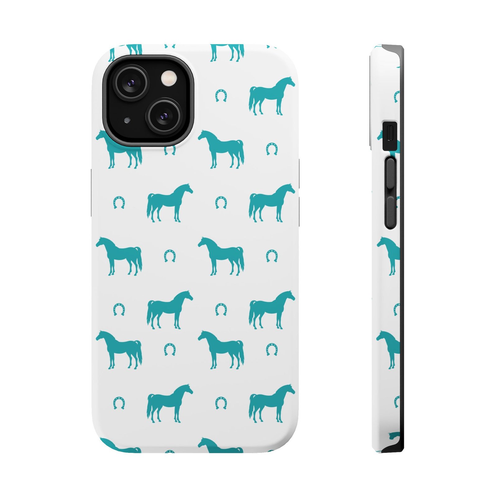 Teal Equestrian Horse & Horseshoes All Over MagSafe Tough Cases - Image 5