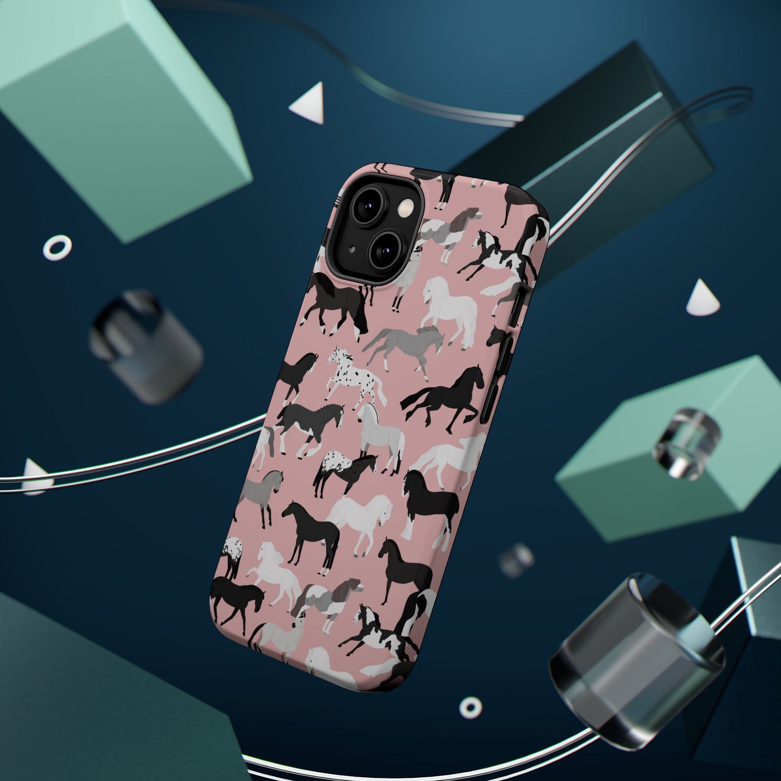 Pretty Retro Pink Horses All Over MagSafe Tough Cases - Image 3