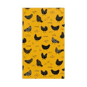 Black Chickens on Yellow Soft Tea Towel