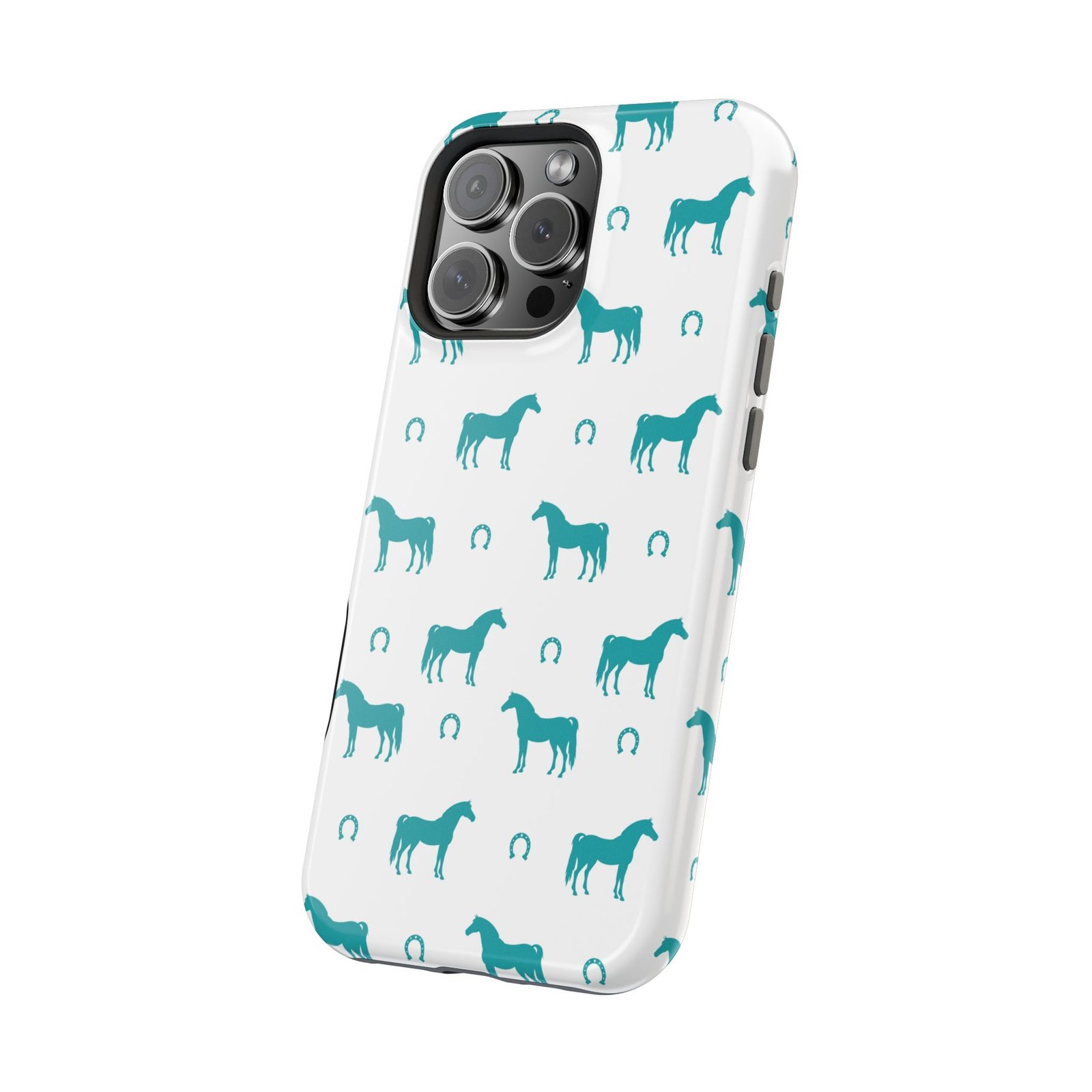 Teal Equestrian Horse & Horseshoes All Over MagSafe Tough Cases - Image 122