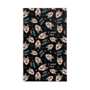 Siberian Husky I Woof You Soft Tea Towel - Aqua Teal & Red Husky on Black