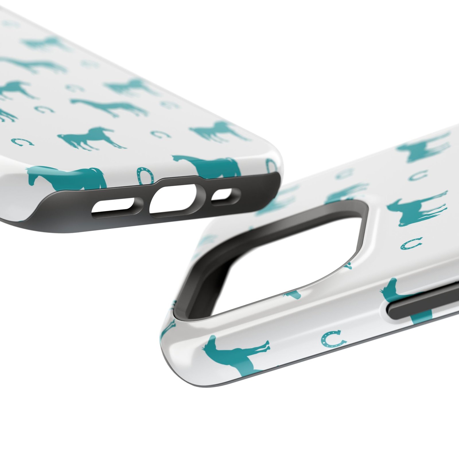 Teal Equestrian Horse & Horseshoes All Over MagSafe Tough Cases - Image 75
