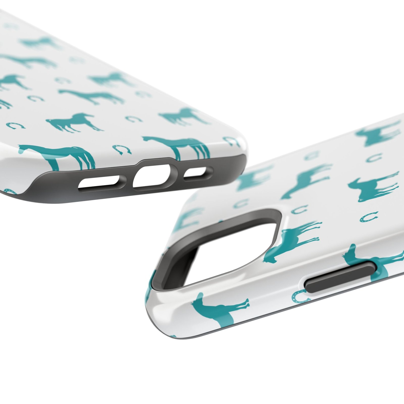 Teal Equestrian Horse & Horseshoes All Over MagSafe Tough Cases - Image 83