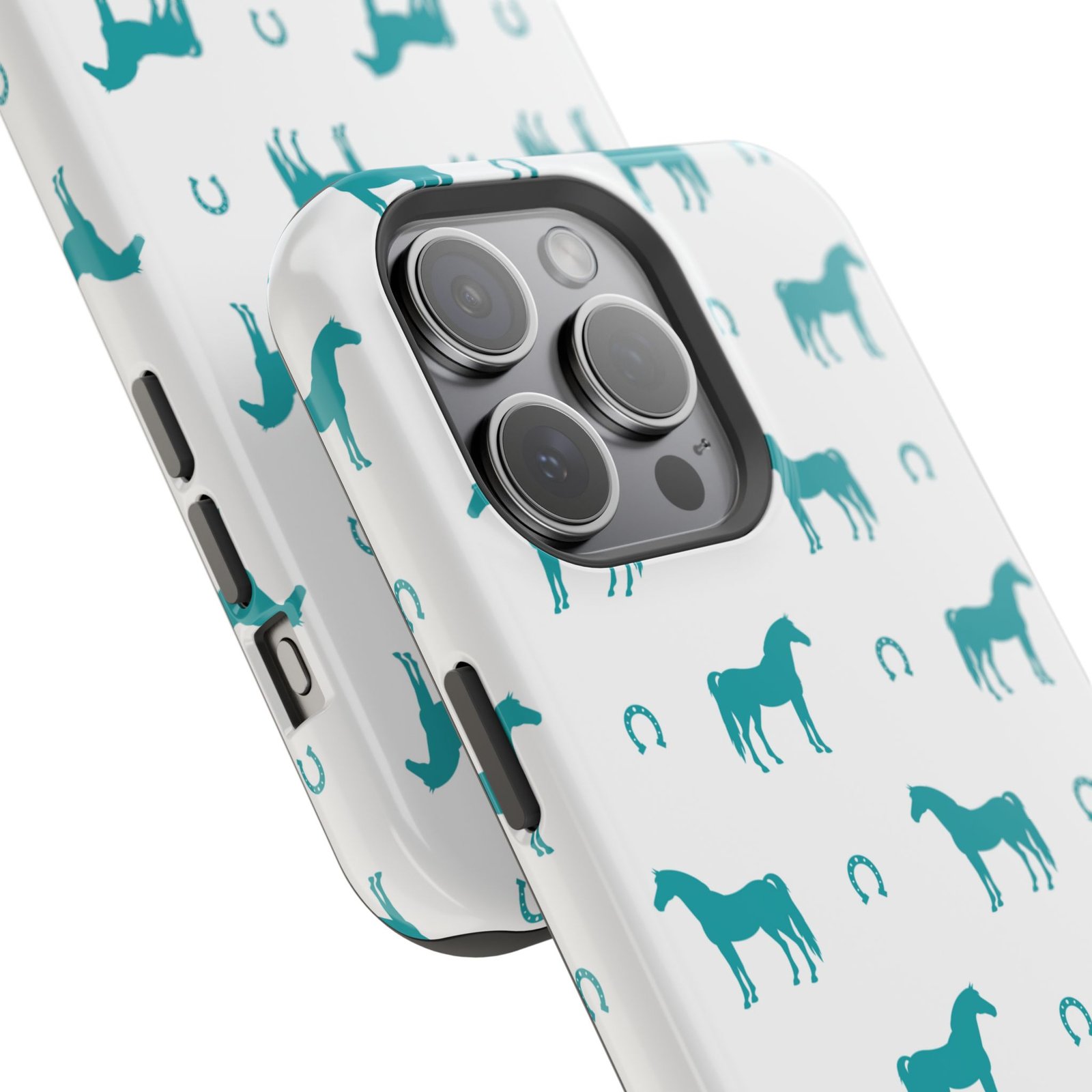 Teal Equestrian Horse & Horseshoes All Over MagSafe Tough Cases - Image 90