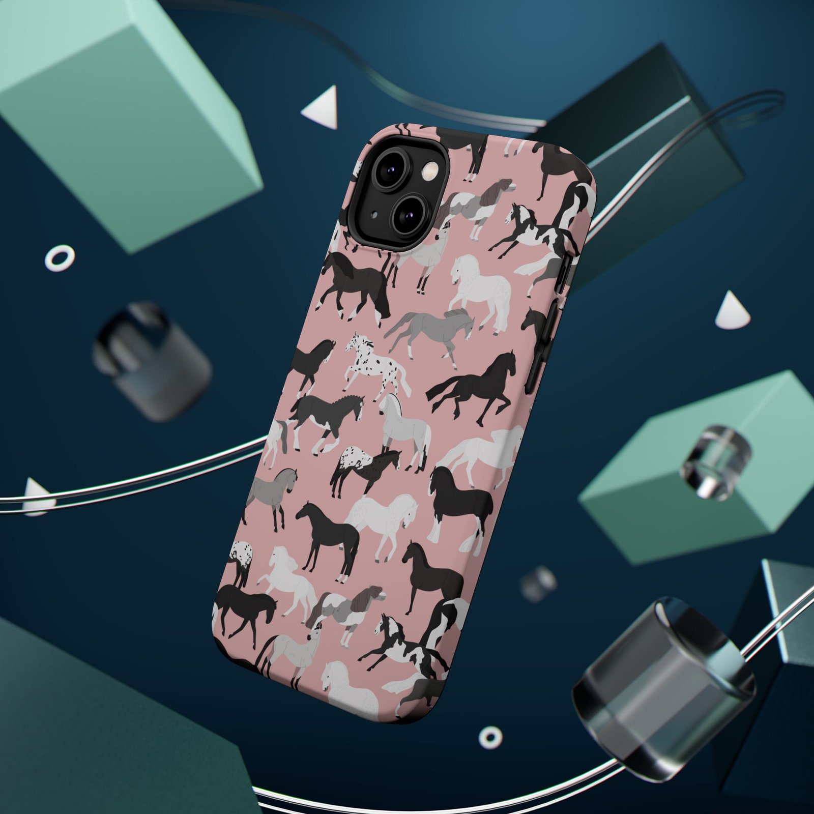 Pretty Retro Pink Horses All Over MagSafe Tough Cases - Image 23