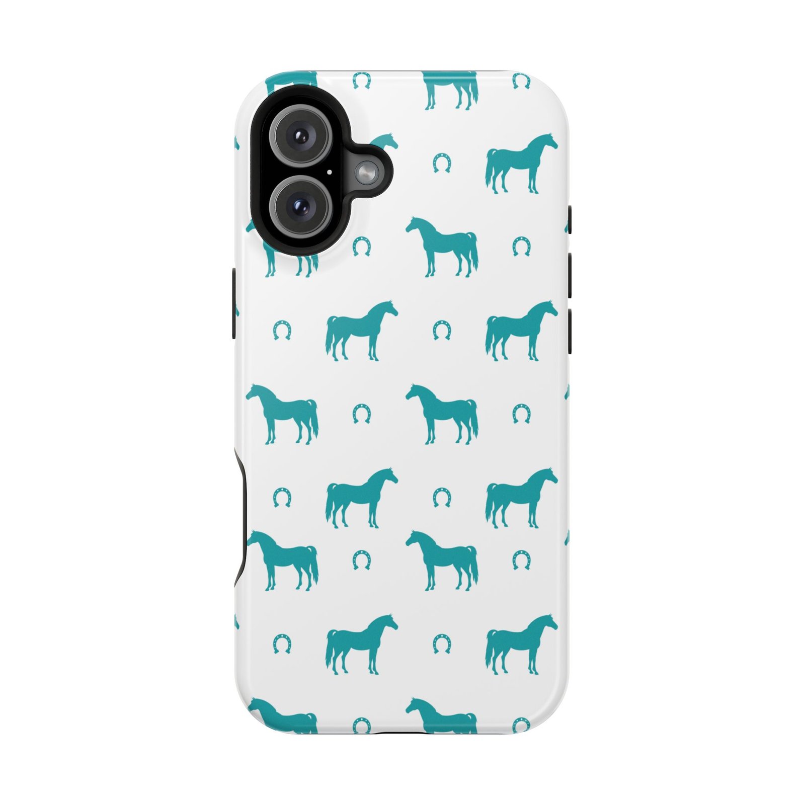 Teal Equestrian Horse & Horseshoes All Over MagSafe Tough Cases - Image 105