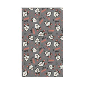 Siberian Husky I Woof You Soft Tea Towel - Light Pink & Black Husky on Grey