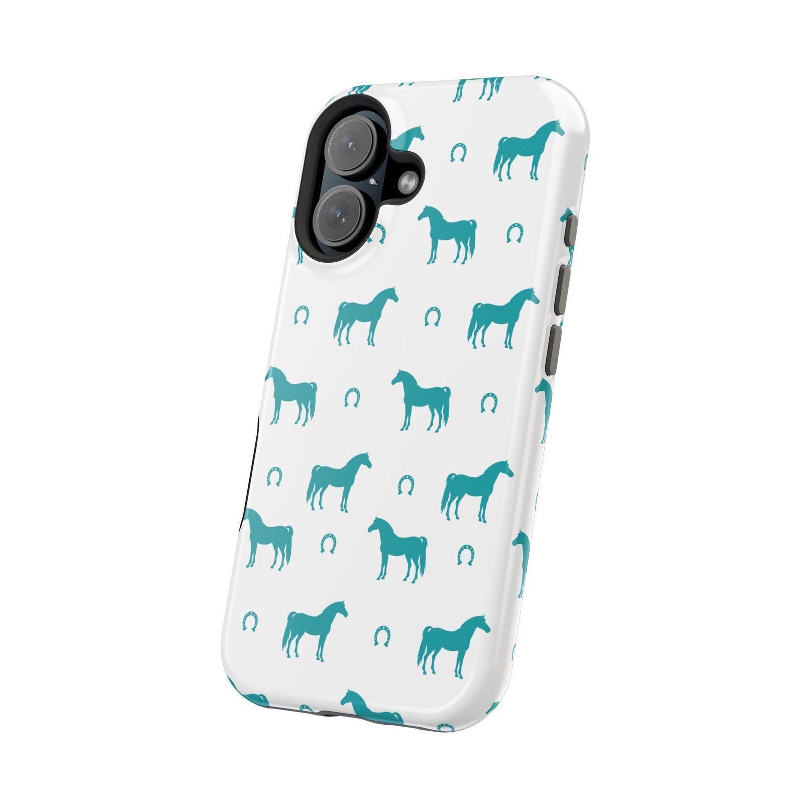 Teal Equestrian Horse & Horseshoes All Over MagSafe Tough Cases - Image 98