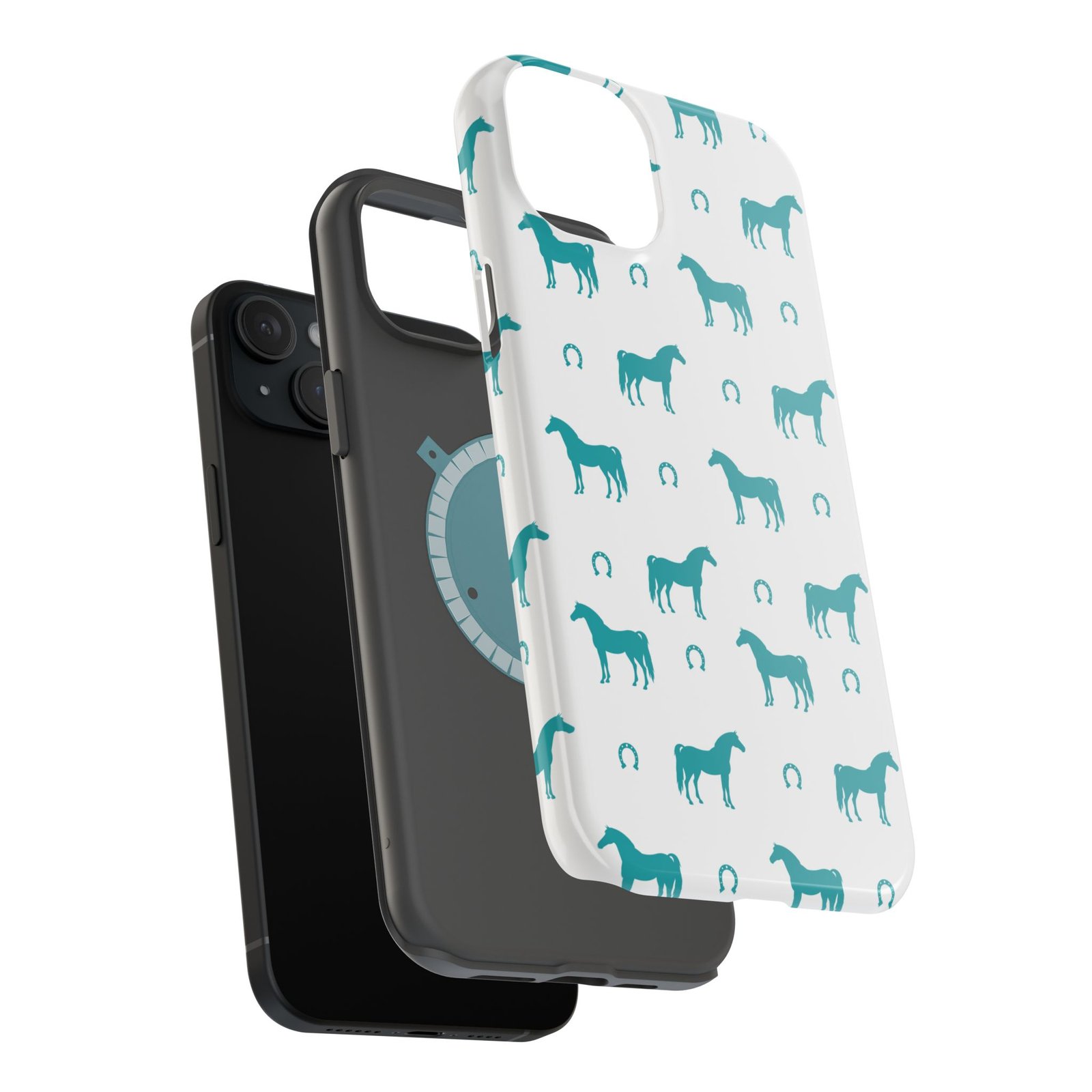 Teal Equestrian Horse & Horseshoes All Over MagSafe Tough Cases - Image 84