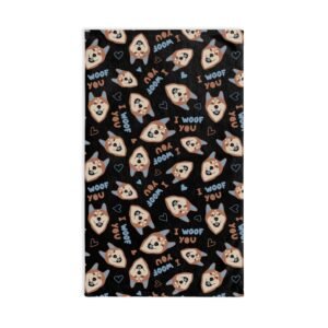 Siberian Husky I Woof You Soft Tea Towel - Light Blue & Red Husky on Black